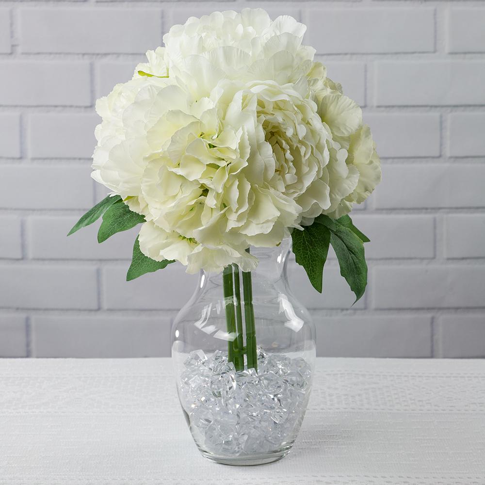 White Peony Hydrangea Hybrid Realistic 7 Flower Stem Wedding Silk Floral for Crafting 9.5" x 15" Tall - AsianImportStore.com - B2B Wholesale Lighting and Decor