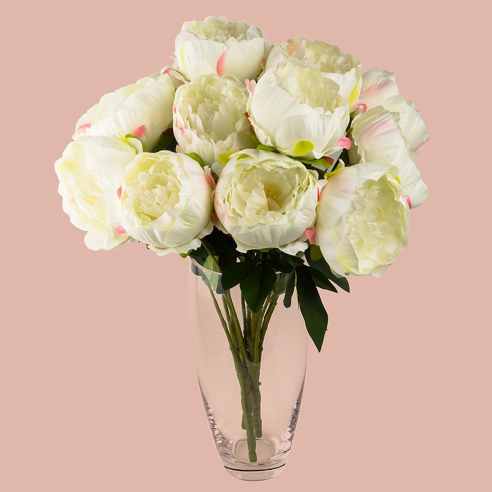  White Peony, Realistic 5 Flower Stem Wedding Silk Floral for Crafting, 3.75" x 19" Tall - AsianImportStore.com - B2B Wholesale Lighting and Decor