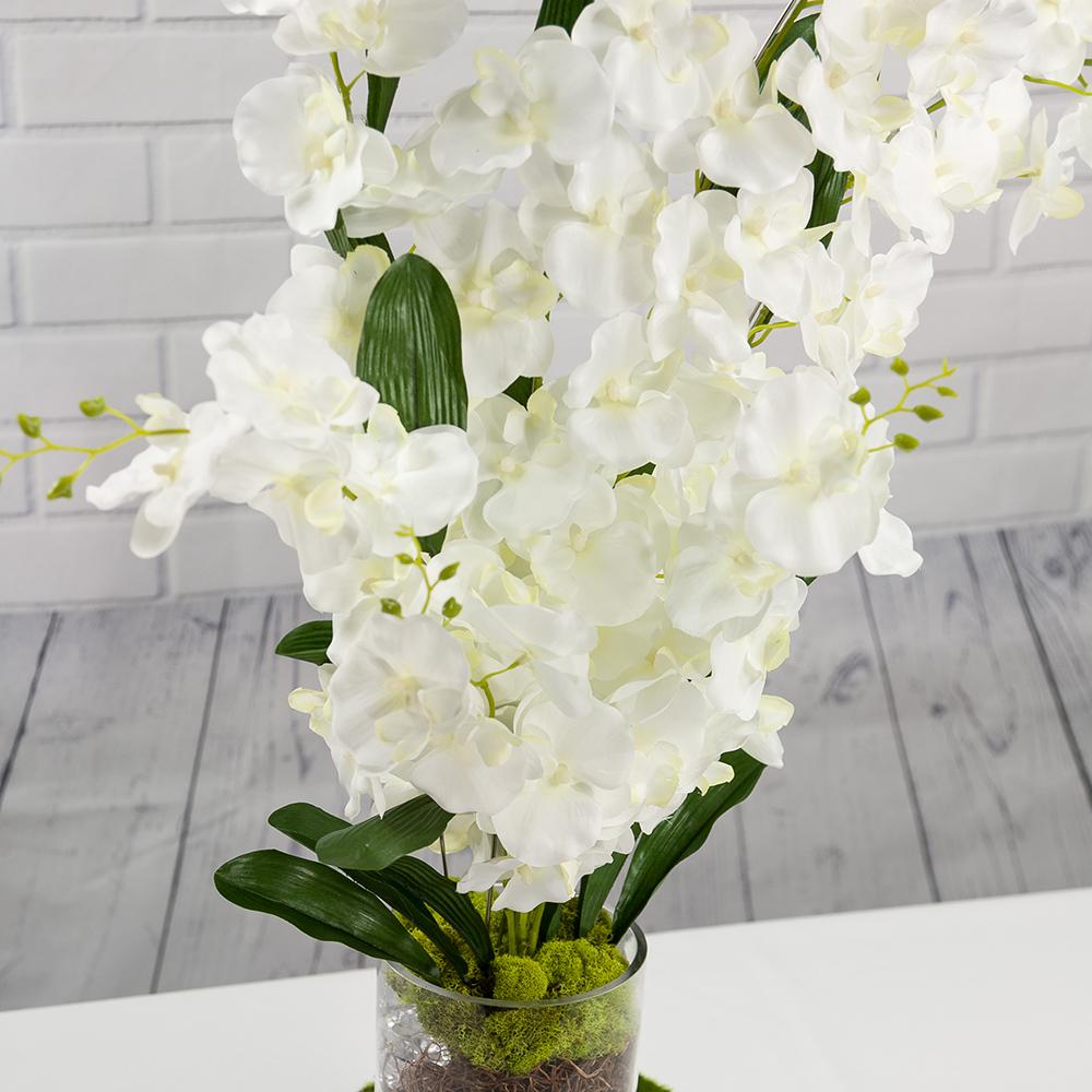 White Hanging Orchid Bouquet, Realistic Touch Multi-Flower Wedding Silk Floral for Crafting, 3.5" x 52" Tall - AsianImportStore.com - B2B Wholesale Lighting and Decor
