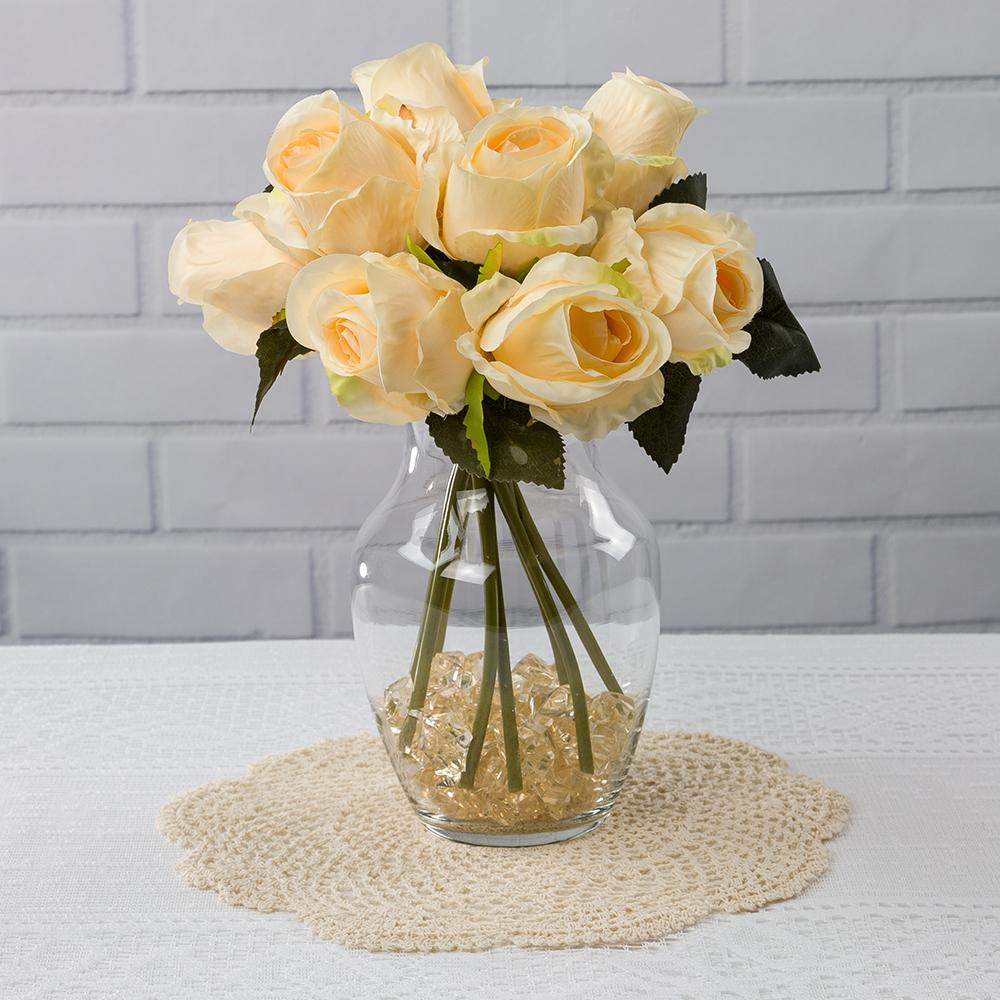  Beige / Ivory Rose Bud, Realistic 8 Flower Bouquet Wedding Silk Floral for Crafting, 2.5" x 11.5" Tall (8-PACK) - AsianImportStore.com - B2B Wholesale Lighting and Decor