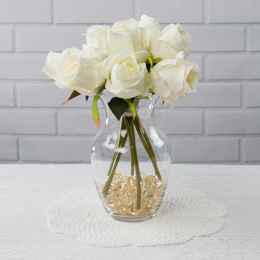  Cream White Rose Bud, Realistic 8 Flower Bouquet Wedding Silk Floral for Crafting, 2.5" x 11.5" Tall (8-PACK) - AsianImportStore.com - B2B Wholesale Lighting and Decor