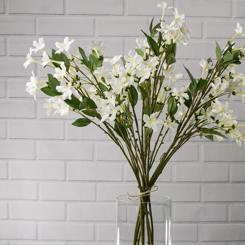  Cream White Madagascar / Hawaiian Jasmine, Realistic Single Stem Flower Wedding Silk Floral for Crafting, 2" x 34.5" Tall - AsianImportStore.com - B2B Wholesale Lighting and Decor