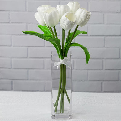 Cream White Tulip, Realistic 7 Flower Bouquet Wedding Silk Floral for Crafting, 2" x 16" Tall (7-PACK) - AsianImportStore.com - B2B Wholesale Lighting and Decor