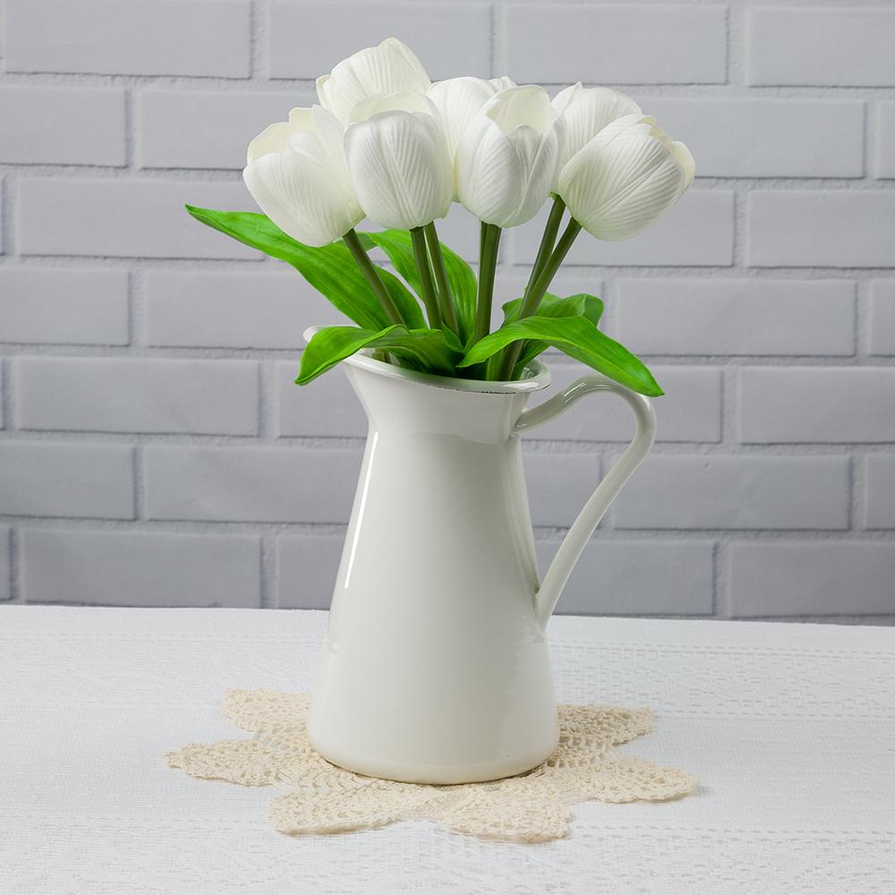  Cream White Tulip, Realistic 7 Flower Bouquet Wedding Silk Floral for Crafting, 2" x 16" Tall (7-PACK) - AsianImportStore.com - B2B Wholesale Lighting and Decor