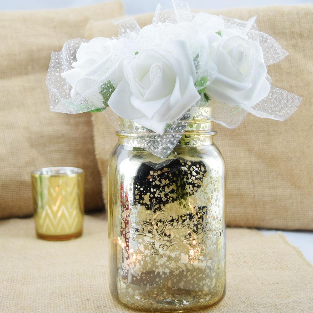White 5-Rose Realistic Bridal Floral Wedding Bouquet w/ Tulle & Glitter - AsianImportStore.com - B2B Wholesale Lighting and Decor