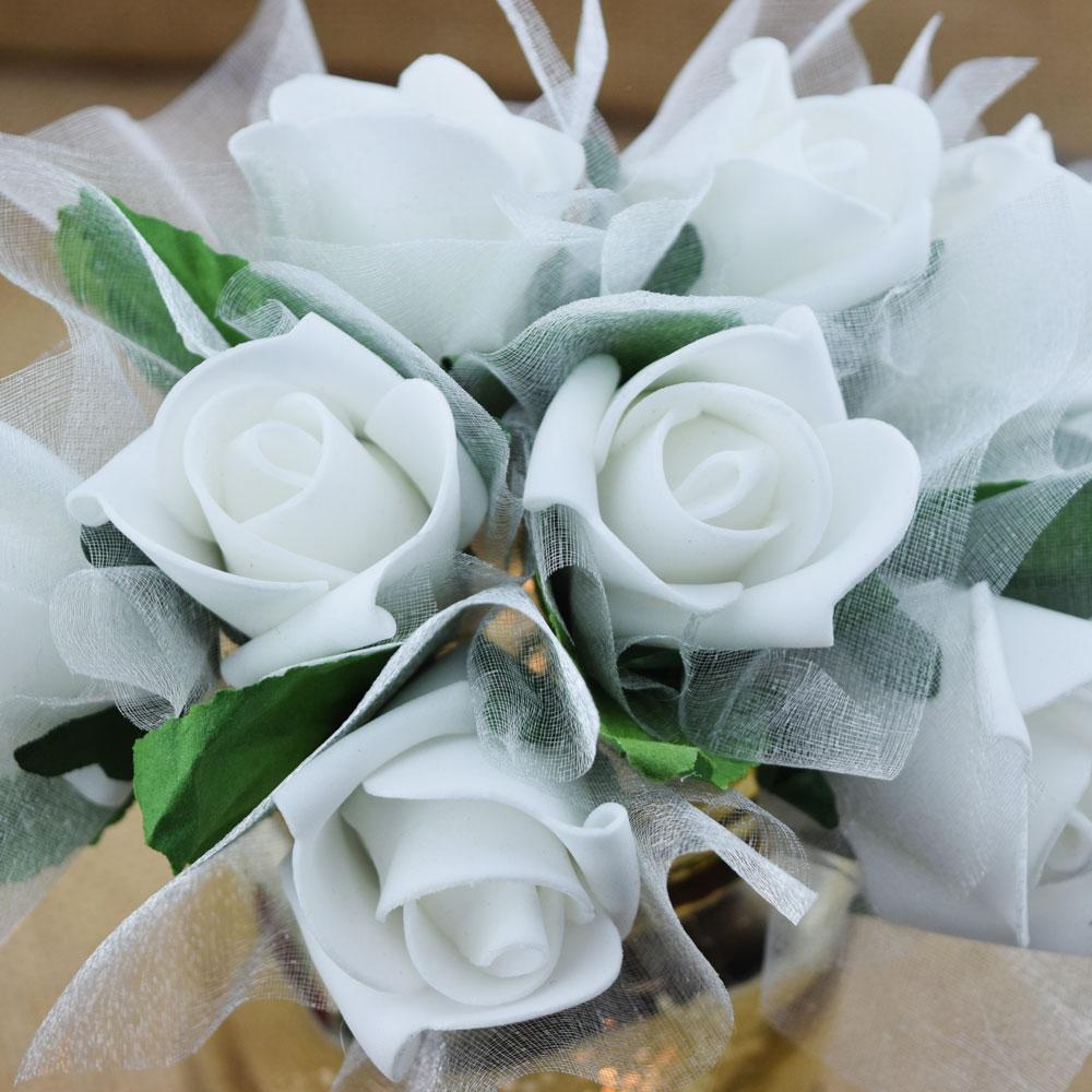  White 8-Rose Realistic Bridal Floral Wedding Bouquet w/ Tulle - AsianImportStore.com - B2B Wholesale Lighting and Decor