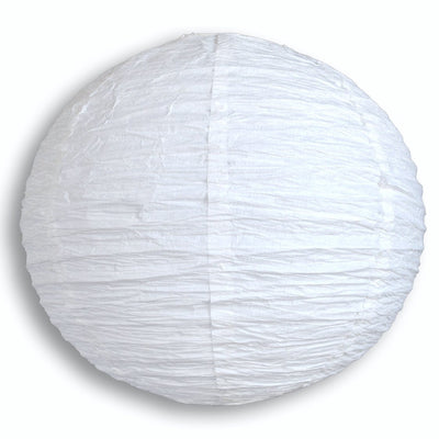 16" White Round Crepe Paper Lantern, Even Ribbing, Chinese Hanging Wedding & Party Decoration