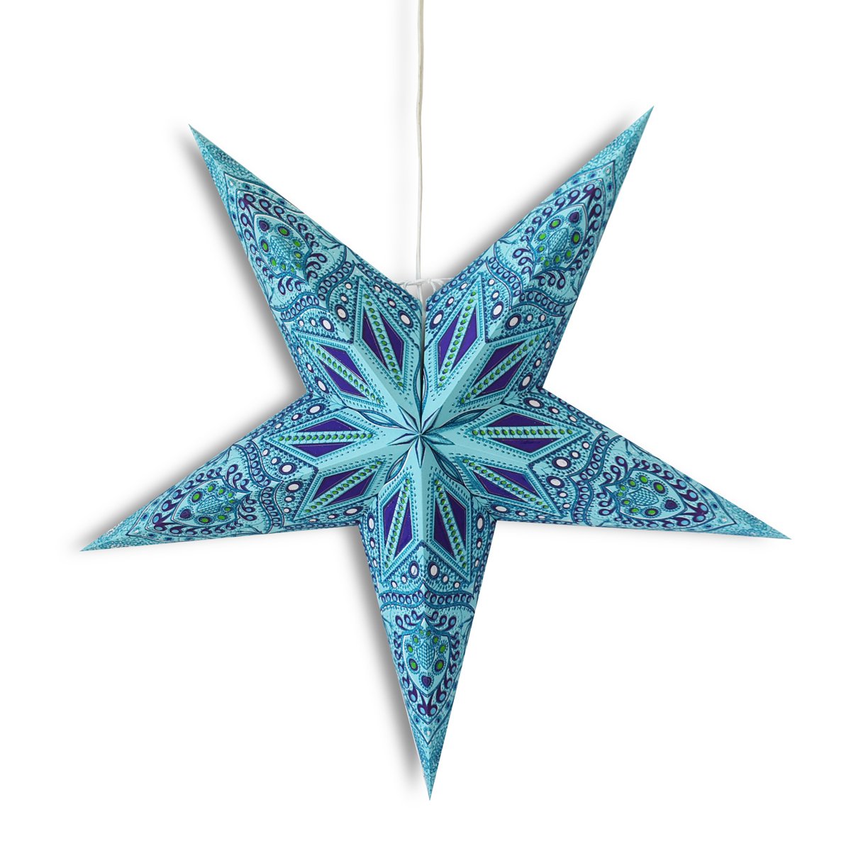 24" Turquoise Crystal Glitter Paper Star Lantern, Hanging Wedding & Party Decoration - AsianImportStore.com - B2B Wholesale Lighting and Decor