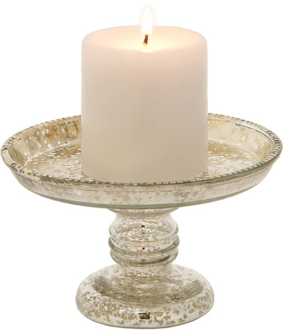 BLOWOUT (20 PACK) 4" Silver Linda Mercury Glass Pillar Candle Stand