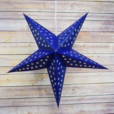 3-PACK + Cord | Dark Blue Starry Night 24" Illuminated Paper Star Lanterns and Lamp Cord Hanging Decorations - AsianImportStore.com - B2B Wholesale Lighting and Decor