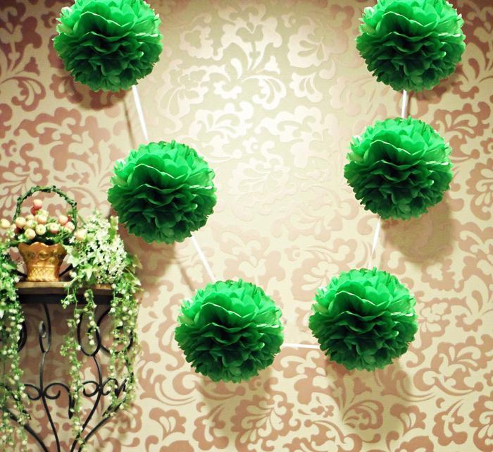 EZ-Fluff 6" Dark Green Hanging Tissue Paper Flower Pom Pom, Party Garland Decoration (20 PACK) - AsianImportStore.com - B2B Wholesale Lighting and Décor