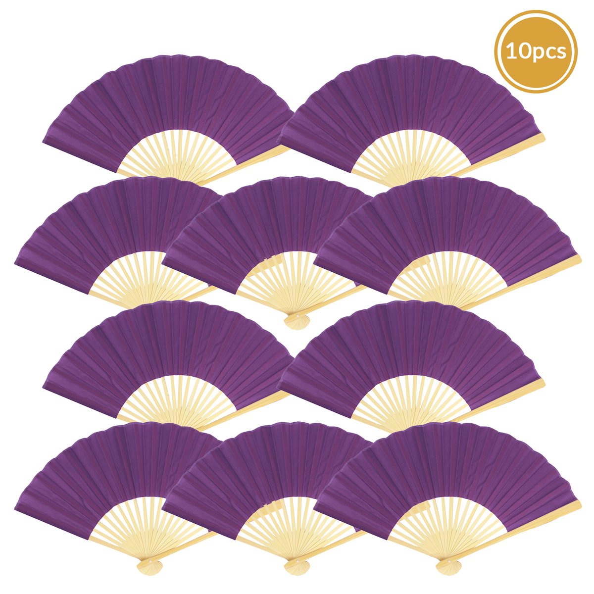 9" Dark Purple Silk Hand Fans for Weddings (10 Pack) - AsianImportStore.com - B2B Wholesale Lighting and Decor