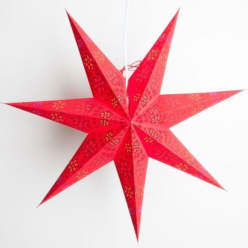 3-PACK + Cord | 7 Point Red Winds Glitter 24" Illuminated Paper Star Lanterns and Lamp Cord Hanging Decorations - AsianImportStore.com - B2B Wholesale Lighting and Decor