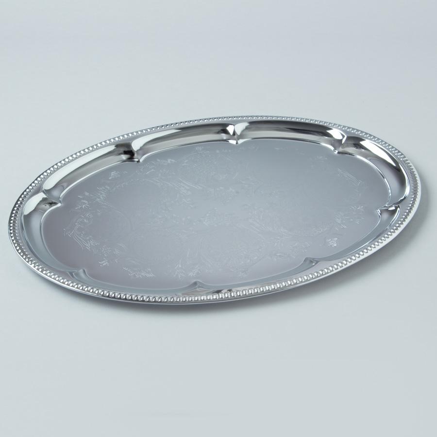  16" Chrome Silver Decorative Oval Metal Serving Tray, Heavy Duty - AsianImportStore.com - B2B Wholesale Lighting and Decor