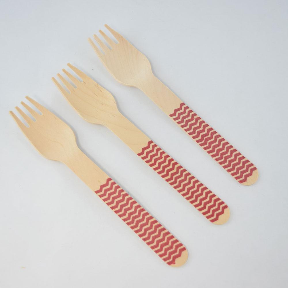 Red Decorative Party Wooden Forks, Chevron (20 PACK) - AsianImportStore.com - B2B Wholesale Lighting and Decor