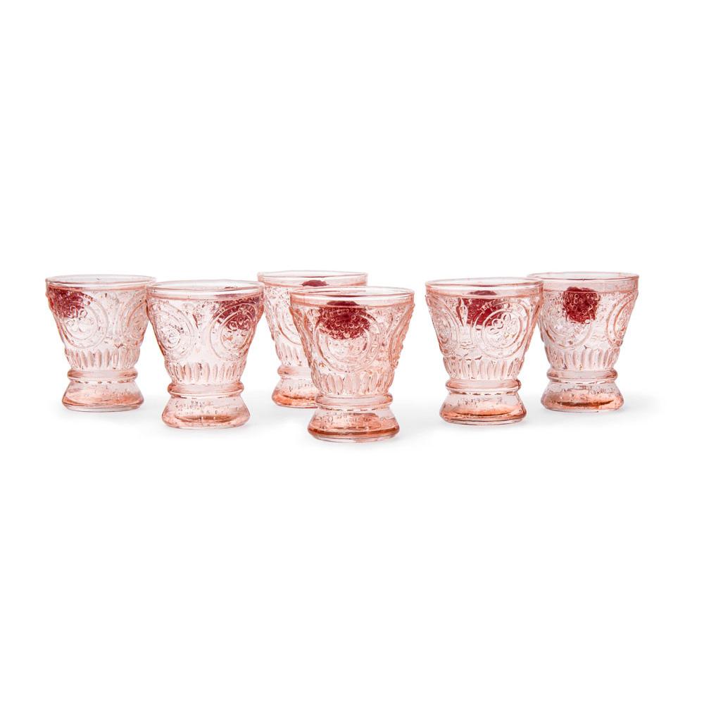 6 Pack | Small Medallion Sipping Shot Glasses Drinkware (6 Piece Set, Vintage Pink, Holds Approx 3.5 oz)  - For Home Decor, Parties, and Wedding Decorations - AsianImportStore.com - B2B Wholesale Lighting and Decor