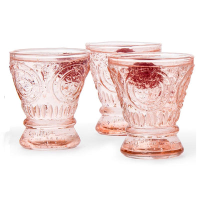 6 Pack | Small Medallion Sipping Shot Glasses Drinkware (6 Piece Set, Vintage Pink, Holds Approx 3.5 oz)  - For Home Decor, Parties, and Wedding Decorations - AsianImportStore.com - B2B Wholesale Lighting and Decor