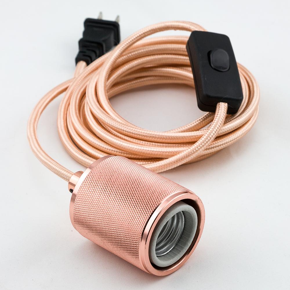  Diamond Etched Rose Gold Pendant Light Lamp Cord w/ Polished Finish, Switch, 11FT Braided Cloth - AsianImportStore.com - B2B Wholesale Lighting and Decor