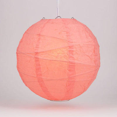 24" Roseate / Pink Coral Round Paper Lantern, Crisscross Ribbing, Chinese Hanging Wedding & Party Decoration - AsianImportStore.com - B2B Wholesale Lighting and Decor