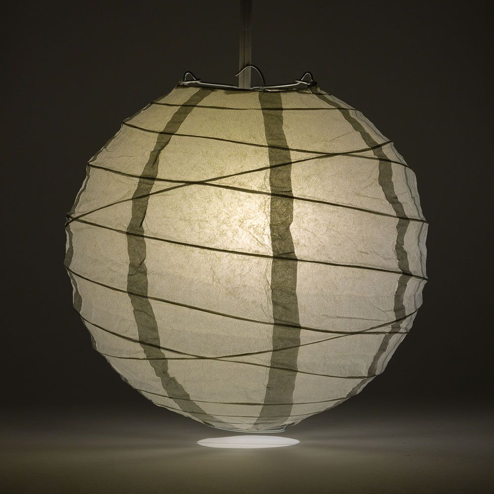 24" Silver Round Paper Lantern, Crisscross Ribbing, Hanging - AsianImportStore.com - B2B Wholesale Lighting and Decor