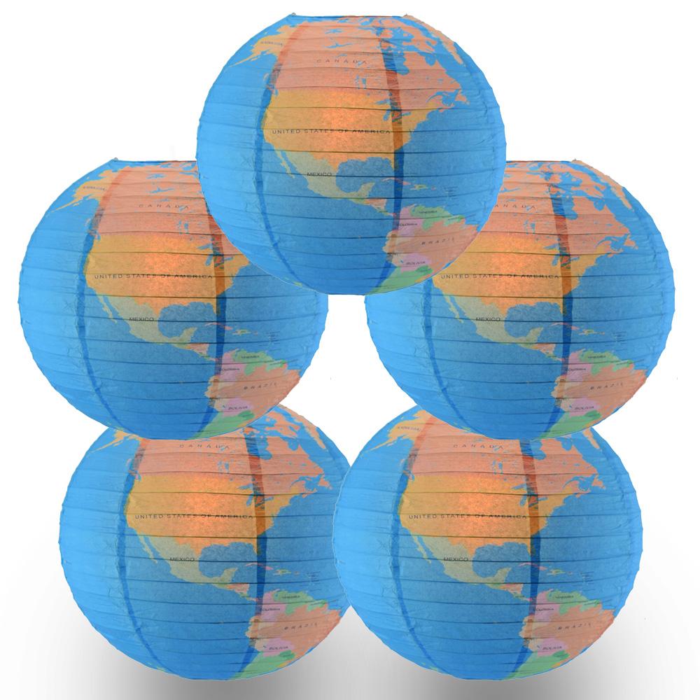 5 Pack | 14" Geographical World Map Earth Globe Paper Lantern Hanging Classroom & Party Decoration - AsianImportStore.com - B2B Wholesale Lighting and Decor