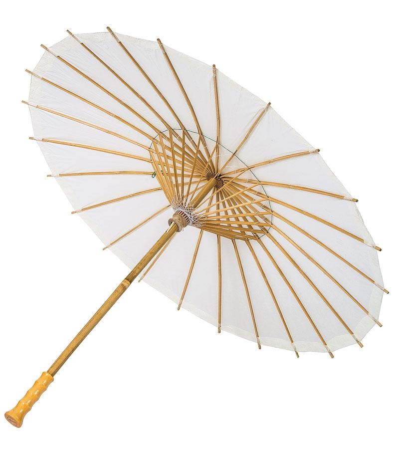 38" White Nylon Parasol Umbrella with Elegant Handle