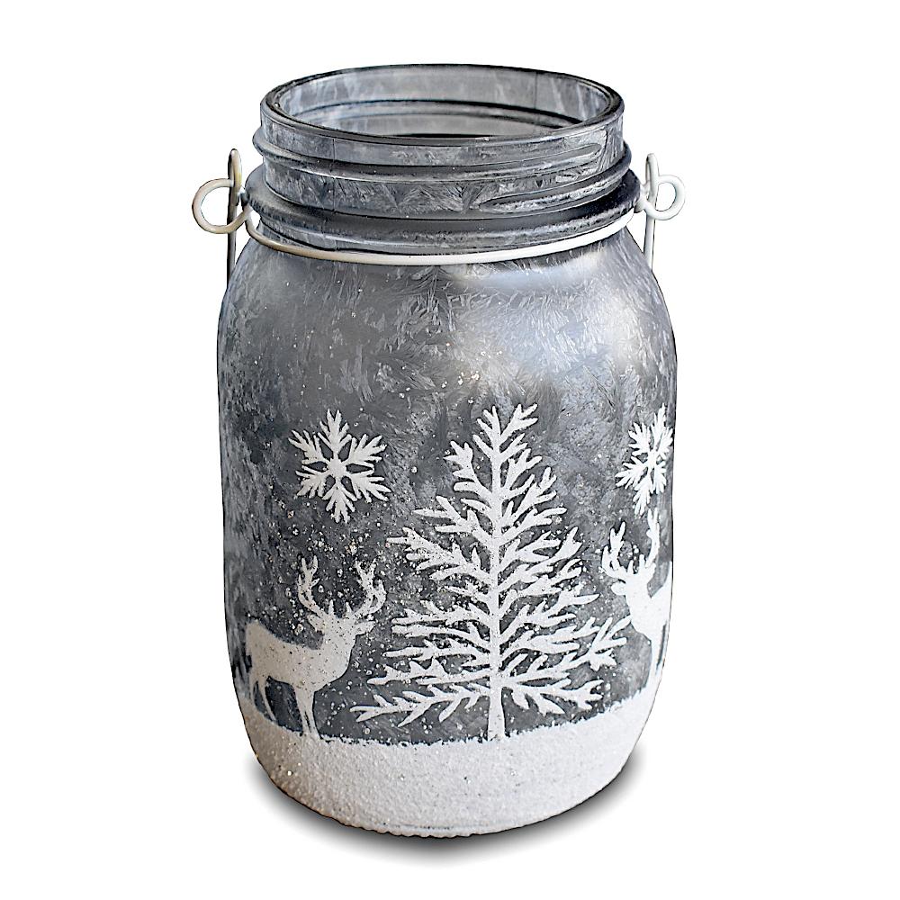  16 oz Silver Frosted Glitter Christmas Mason Jar Hanging Candle Holder For Garden Courtyard Landscape Decoration - AsianImportStore.com - B2B Wholesale Lighting and Decor