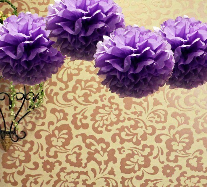 EZ-Fluff 12" Dark Purple Tissue Paper Pom Poms Flowers Balls, Decorations (4 PACK) - AsianImportStore.com - B2B Wholesale Lighting and Decor