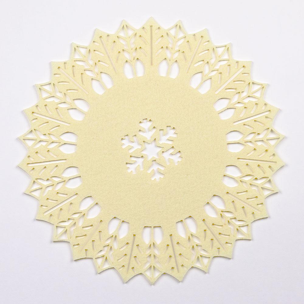 Beige Frozen Snowflake Christmas Holiday Party Felt Fabric Doily 11 Inch - AsianImportStore.com - B2B Wholesale Lighting and Decor