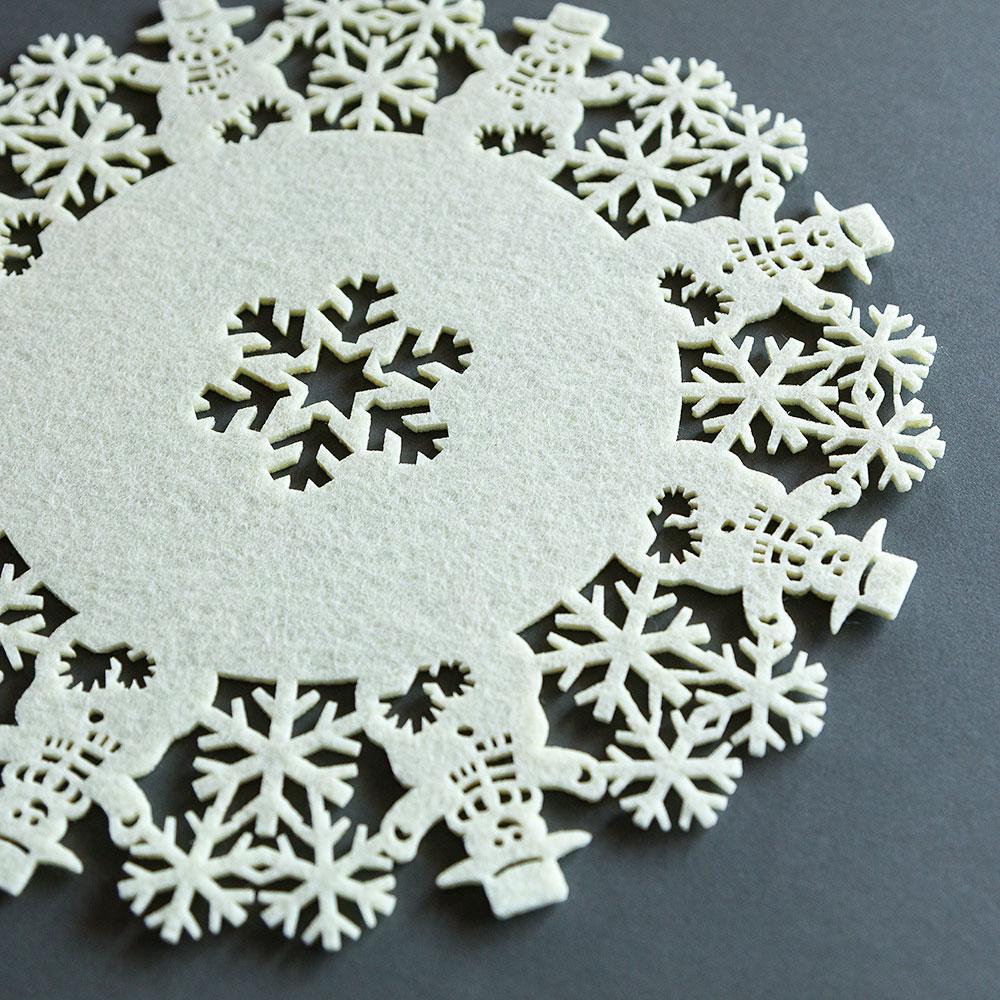  Beige Snowman Snowflake Christmas Holiday Party Felt Fabric Doily, 11 Inch - AsianImportStore.com - B2B Wholesale Lighting and Decor