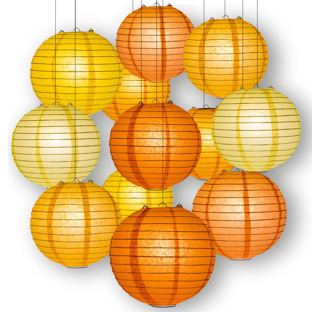 Fall Celebration Party Pack Parallel Ribbed Paper Lantern Combo Set (12 pc Set) - AsianImportStore.com - B2B Wholesale Lighting and Decor