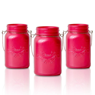 (24-Pack Master Case) Fantado Regular Mouth Frosted Fuchsia / Hot Pink Color Mason Jar w/ Handle, 16oz / 1 Pint - AsianImportStore.com - B2B Wholesale Lighting and Decor