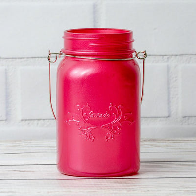 (24-Pack Master Case) Fantado Regular Mouth Frosted Fuchsia / Hot Pink Color Mason Jar w/ Handle, 16oz / 1 Pint - AsianImportStore.com - B2B Wholesale Lighting and Decor