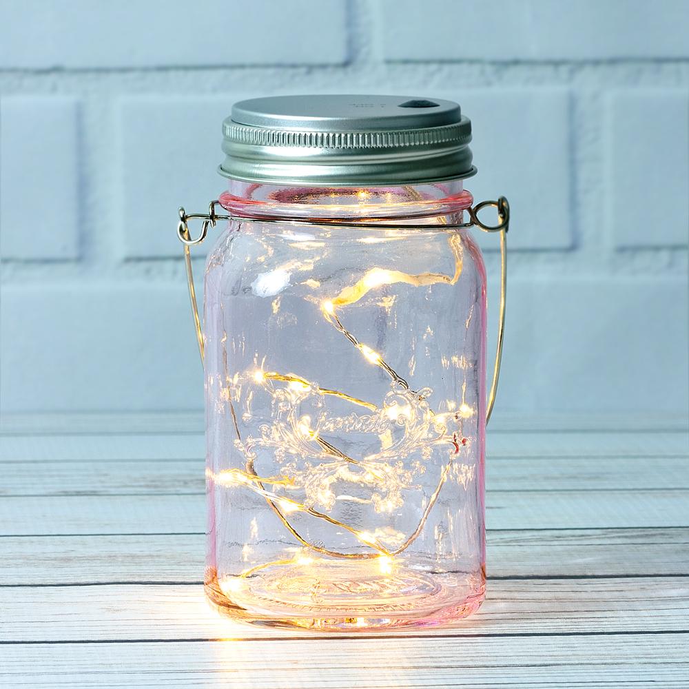 Fantado Regular Mouth Light Pink Mason Jar w/ Hanging Warm White LED Fairy Light Kit (Battery Powered) - AsianImportStore.com - B2B Wholesale Lighting and Decor
