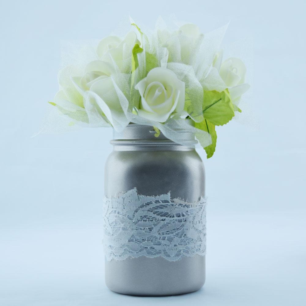 Fantado Regular Mouth Matte Silver Mason Jar w/ Handle, 16oz / 1 Pint - AsianImportStore.com - B2B Wholesale Lighting and Decor