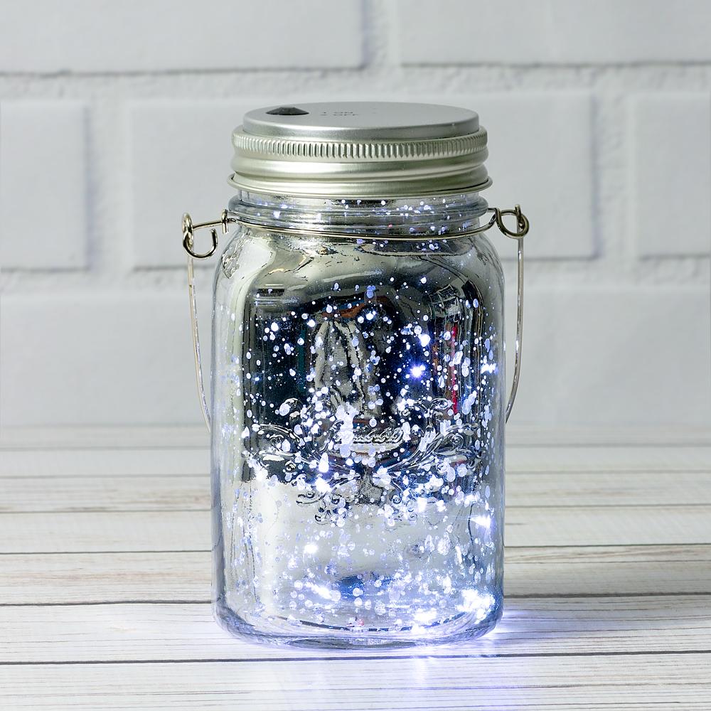 Fantado Regular Mouth Silver Mercury Glass Mason Jar w/ Hanging White LED Fairy Light Kit (Battery Powered) - AsianImportStore.com - B2B Wholesale Lighting and Decor