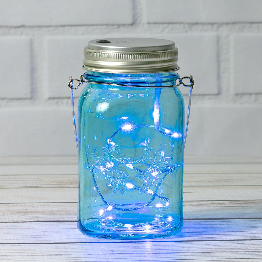  Fantado Regular Mouth Water Blue Mason Jar w/ Hanging Blue LED Fairy Light Kit (Battery Powered) - AsianImportStore.com - B2B Wholesale Lighting and Decor