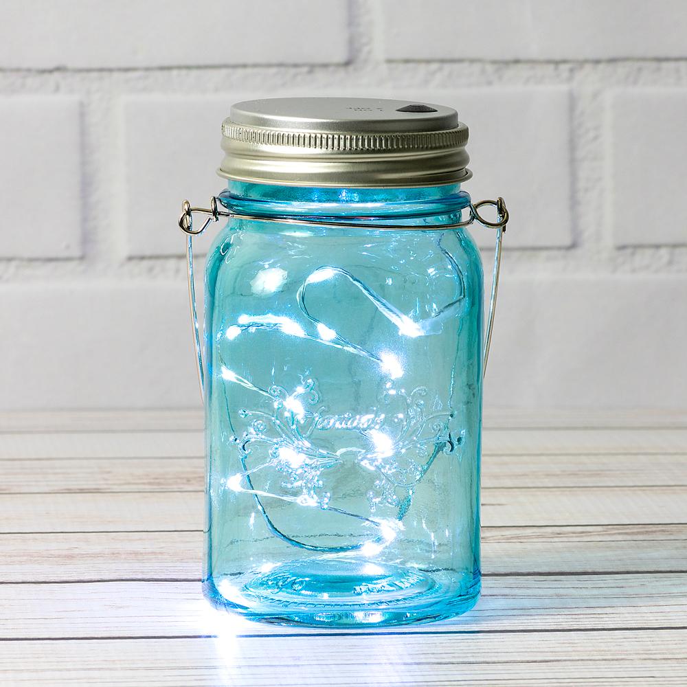 Fantado Regular Mouth Water Blue Mason Jar w/ Hanging White LED Fairy Light Kit (Battery Powered) - AsianImportStore.com - B2B Wholesale Lighting and Decor