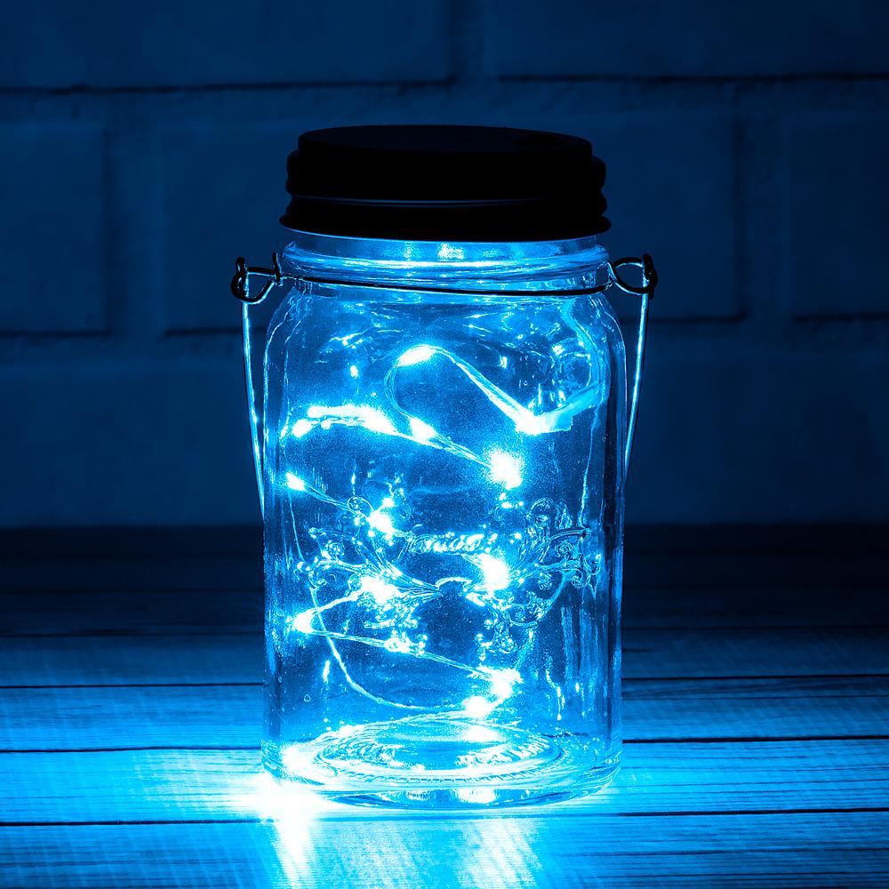 Fantado Regular Mouth Water Blue Mason Jar w/ Hanging White LED Fairy Light Kit (Battery Powered) - AsianImportStore.com - B2B Wholesale Lighting and Decor