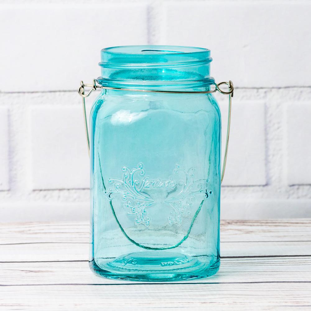 SINGLE Fantado Regular Mouth Water Blue Mason Jar with Handle, 16oz / 1 Pint - AsianImportStore.com - B2B Wholesale Lighting and Decor
