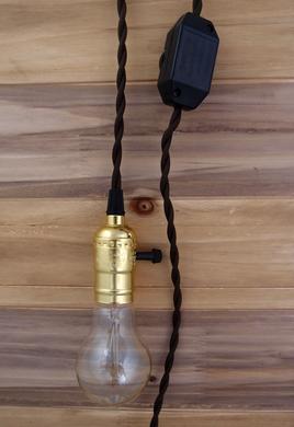BULK PACK (6) Single Gold Socket Pendant Light Lamp Cord Kits w/ Dimmer Switch (11FT, Brown Cloth) - AsianImportStore.com - B2B Wholesale Lighting and Decor