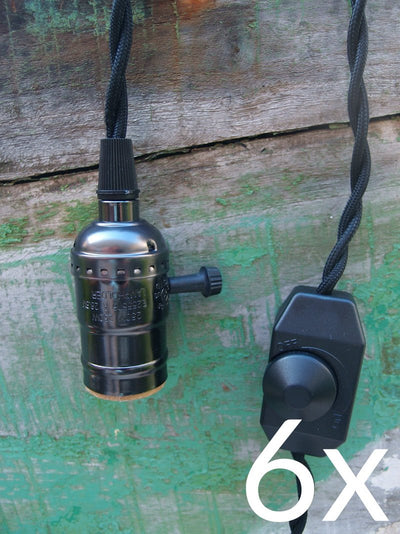 BULK PACK (6) Single Pearl Black Socket Pendant Light Lamp Cord Kits w/ Dimmer Switch (11FT, Black Cloth) - AsianImportStore.com - B2B Wholesale Lighting and Decor