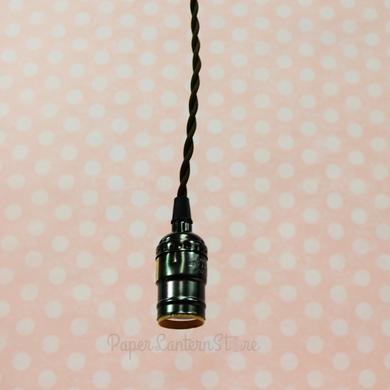 BULK PACK (6) Single Pearl Black Socket Pendant Light Lamp Cord Kits w/ Dimmer Switch (11FT, Brown Cloth) - AsianImportStore.com - B2B Wholesale Lighting and Decor