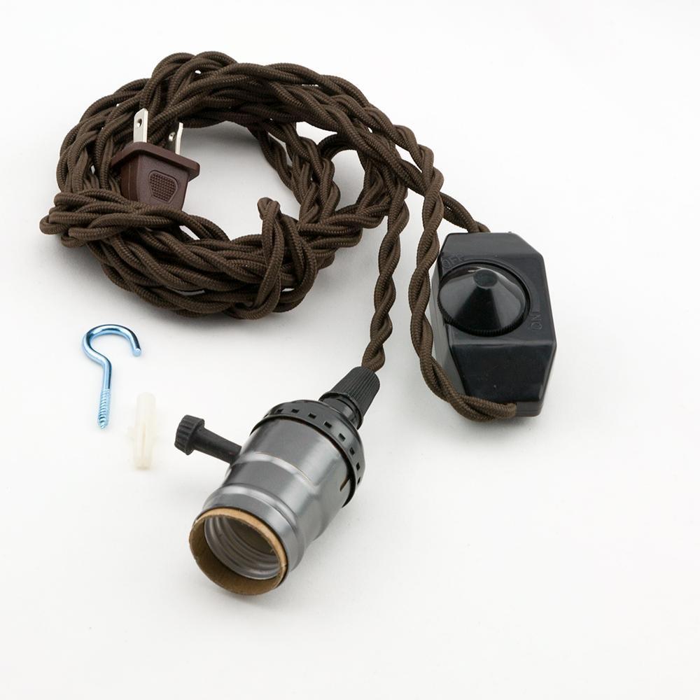 Single Black Pearl Socket Vintage-Style Pendant Light Cord w/ Dimmer Switch Switch, 11 FT Twisted Brown Cloth Cord - Electrical Swag Light Kit - AsianImportStore.com - B2B Wholesale Lighting and Decor