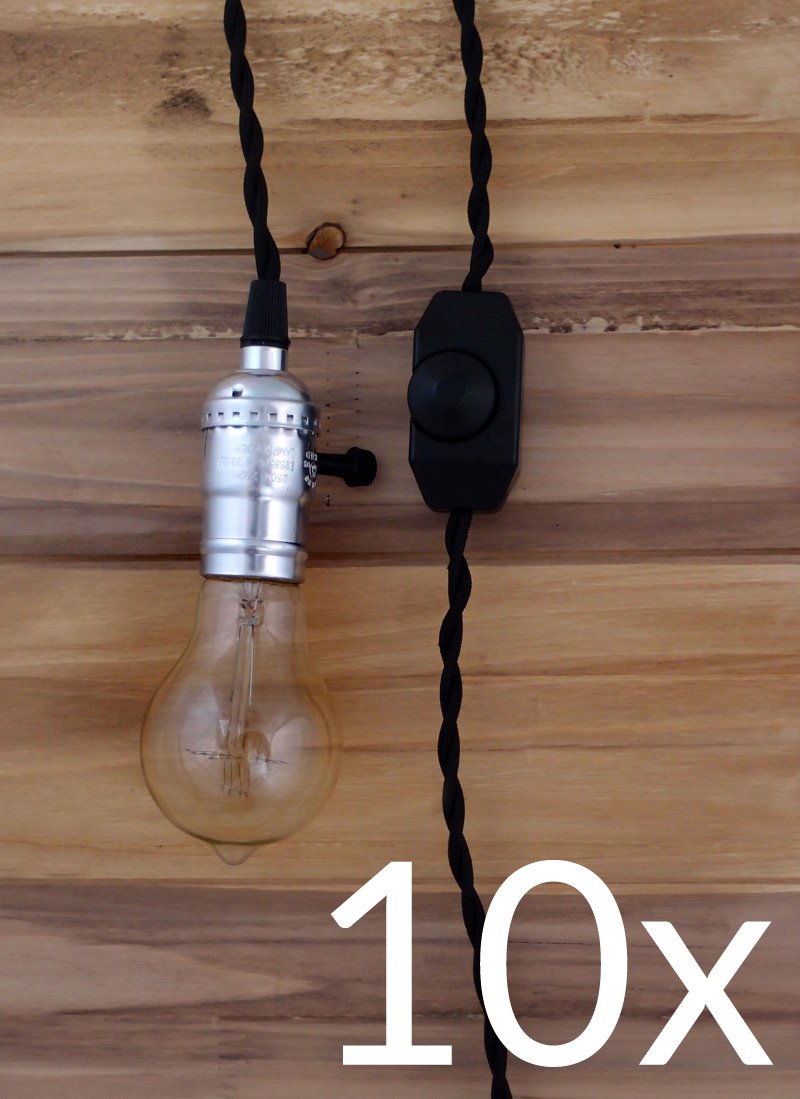  BULK PACK (10) Single Silver Socket Pendant Light Lamp Cord Kits w/ Dimmer Switch (11FT, Black Cloth) - AsianImportStore.com - B2B Wholesale Lighting and Decor