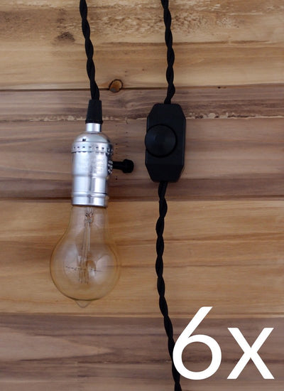 BULK PACK (6) Single Silver Socket Pendant Light Lamp Cord Kits w/ Dimmer Switch (11FT, Black Cloth) - AsianImportStore.com - B2B Wholesale Lighting and Decor