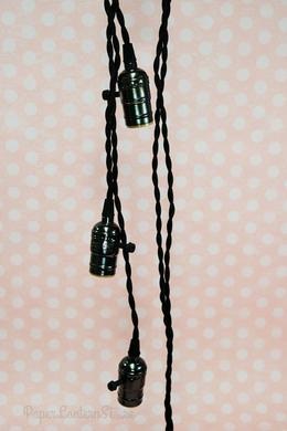 BULK PACK (6) Triple Pearl Black Socket Pendant Light Lamp Cord Kits w/ Dimmer Switch (17FT, Black Cloth) - AsianImportStore.com - B2B Wholesale Lighting and Decor