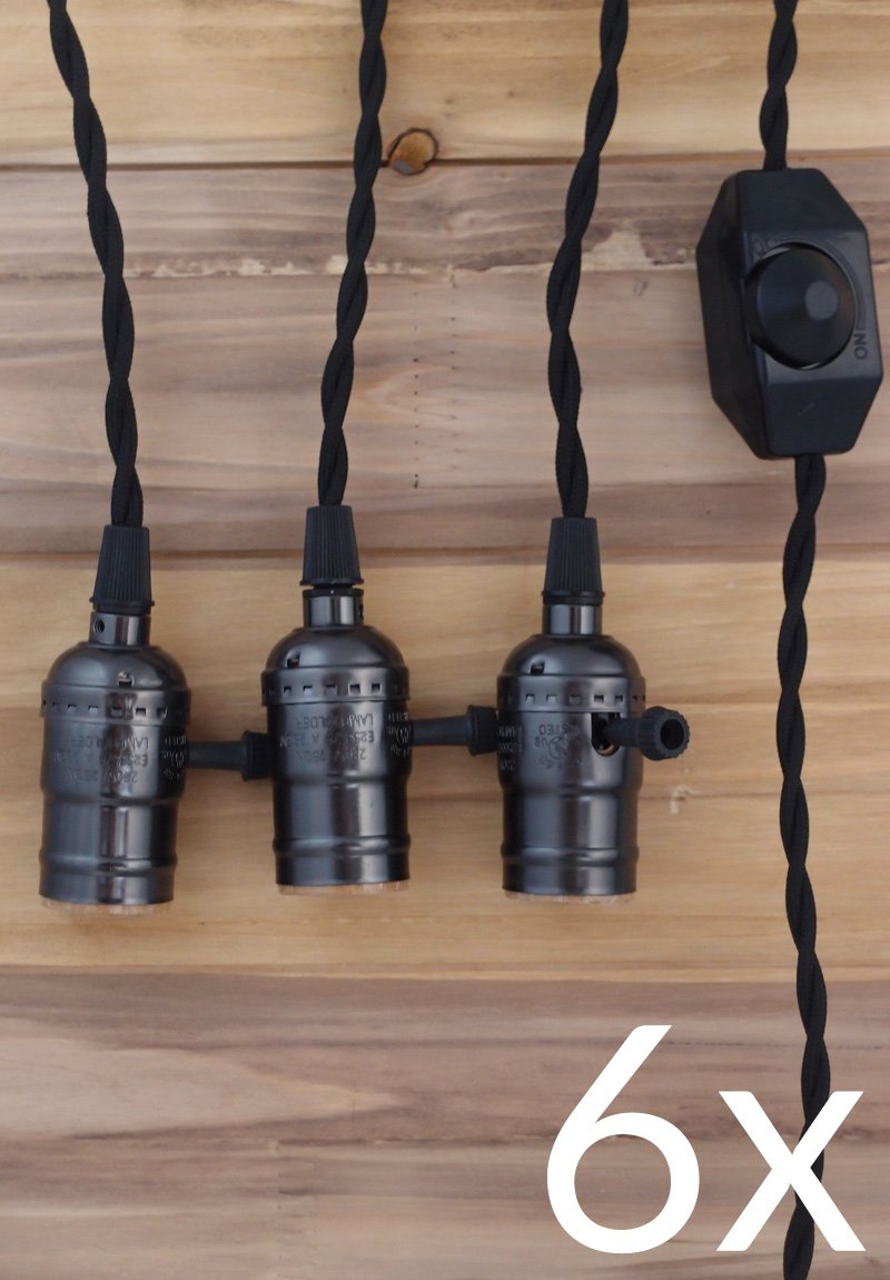 BULK PACK (6) Triple Pearl Black Socket Pendant Light Lamp Cord Kits w/ Dimmer Switch (17FT, Black Cloth) - AsianImportStore.com - B2B Wholesale Lighting and Decor