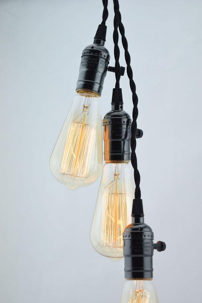 BULK COMBO Triple Pearl Black Socket Pendant Light Lamp Cord Combo Kits w/ ST64 Edison Bulbs, Dimmer Switch (17FT, Black Cloth) - AsianImportStore.com - B2B Wholesale Lighting and Decor