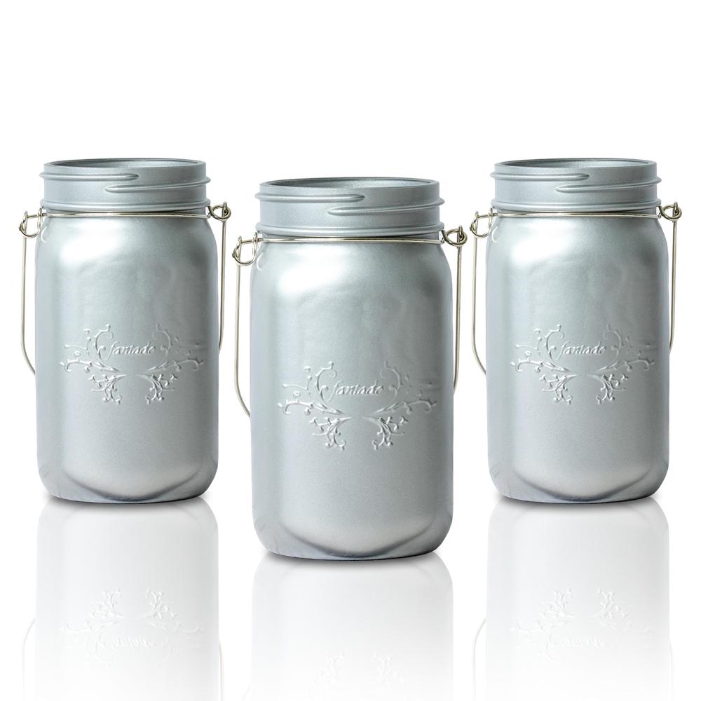 SINGLE Fantado Wide Mouth Matte Silver Mason Jar w/ Handle, 32oz - AsianImportStore.com - B2B Wholesale Lighting and Decor